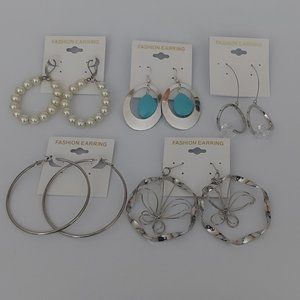 5 PAIRS OF BIG CHUNKY VINTAGE EARRINGS FUN SPRING SUMMER FASHION JEWELRY